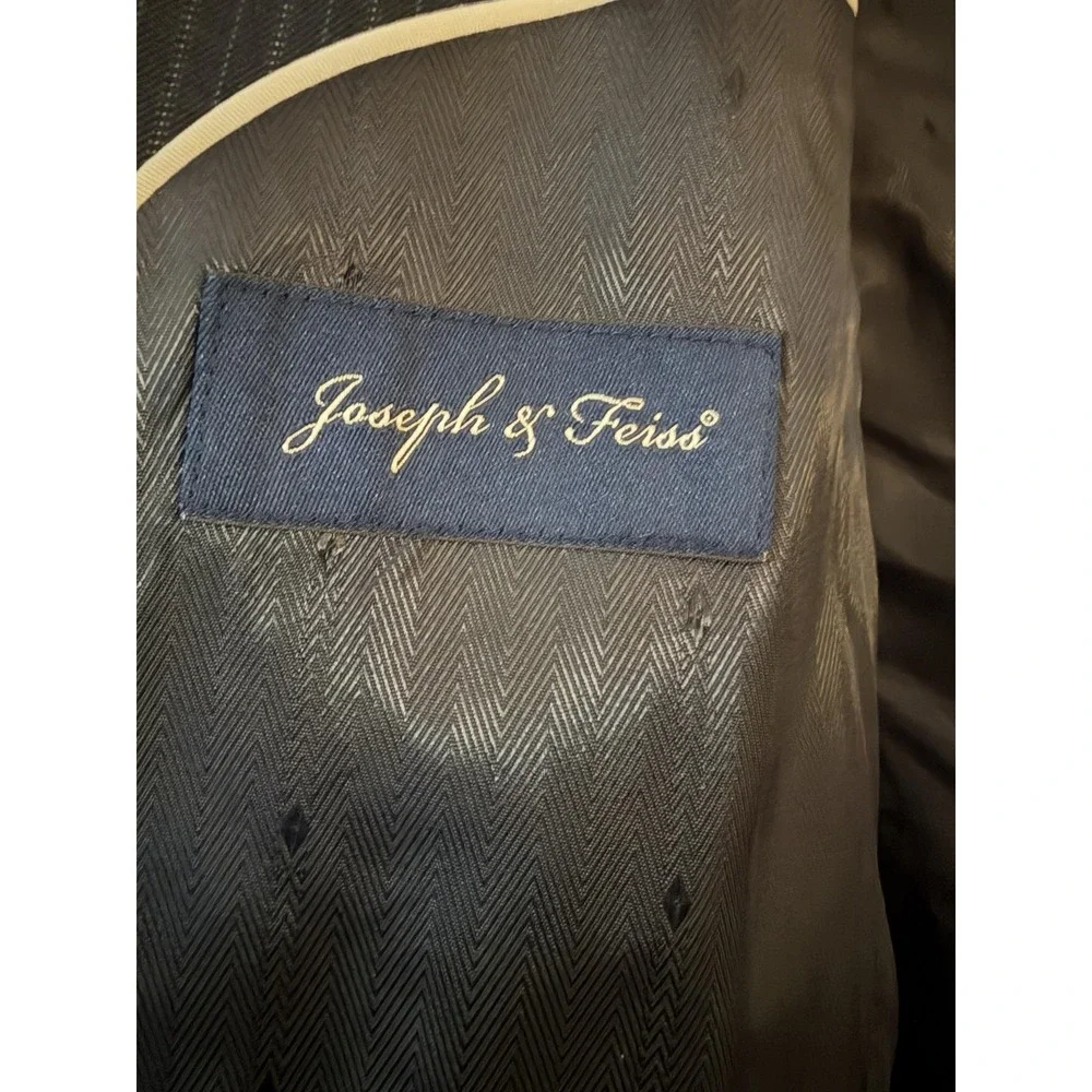 Joseph & Feiss Suit Mens 48L 46x30 Gray Wool Stripe 2 Piece Jacket Pants Formal